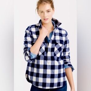 J. Crew pullover shirt jacket navy blue Buffalo check/plaid size small